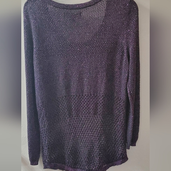 Rock And Republic Purple Metallic Sheer Mesh Long Sleeve Top. Sz L - Picture 3 of 6